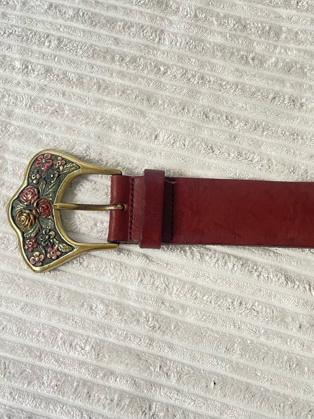 Vintage Landes Floral Enamel Metal Buckle Belt - Picture 2 of 9
